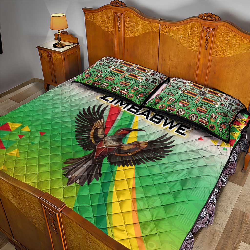 Vibe Zimbabwe Quilt Bed Set Tribal-Inspired Background with Geometric Flag Color Design