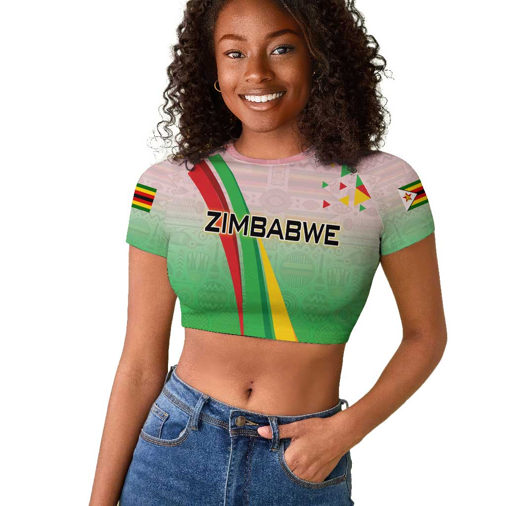 Vibe Zimbabwe Raglan Cropped T shirt Tribal-Inspired Background with Geometric Flag Color Design