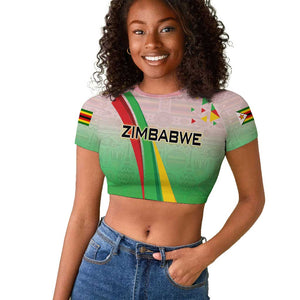 Vibe Zimbabwe Raglan Cropped T shirt Tribal-Inspired Background with Geometric Flag Color Design