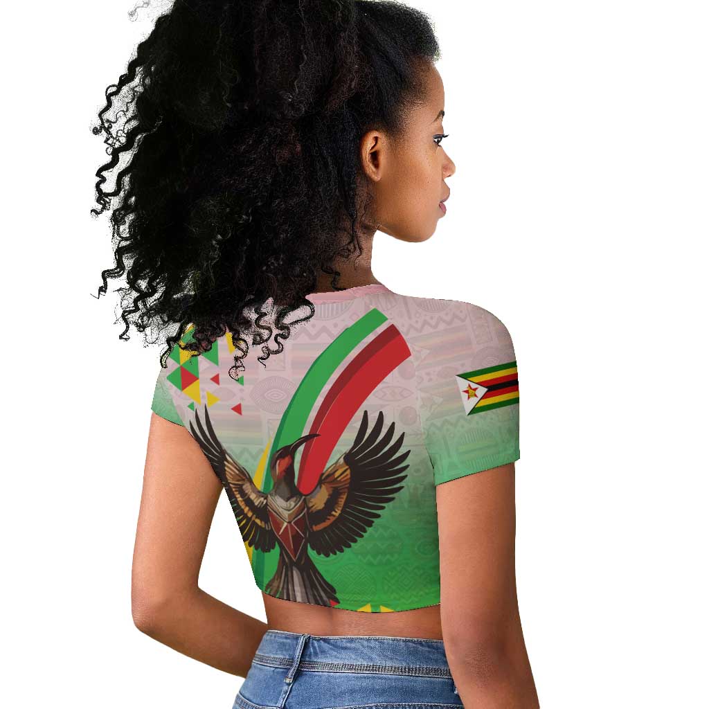 Vibe Zimbabwe Raglan Cropped T shirt Tribal-Inspired Background with Geometric Flag Color Design