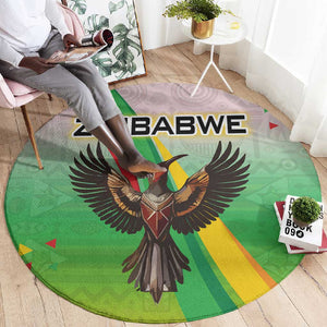 Vibe Zimbabwe Round Carpet Tribal-Inspired Background with Geometric Flag Color Design