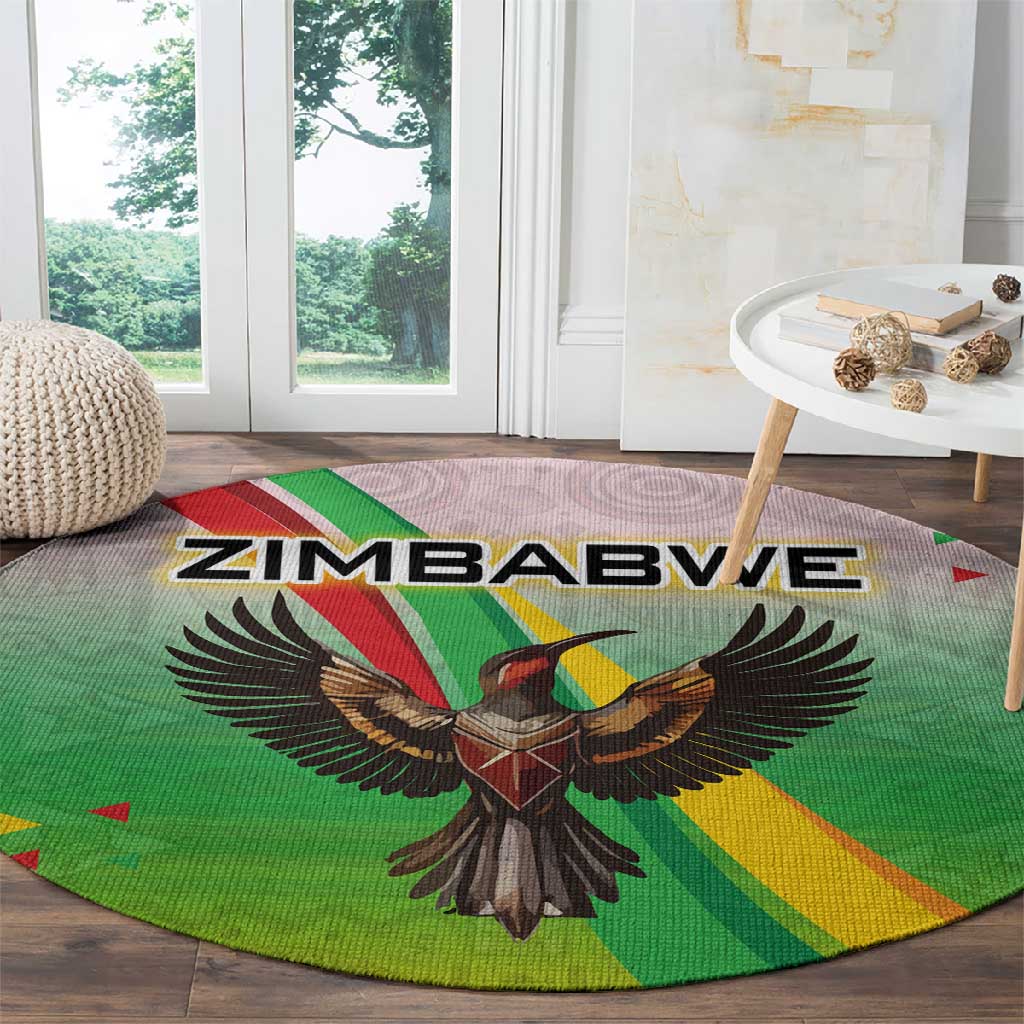 Vibe Zimbabwe Round Carpet Tribal-Inspired Background with Geometric Flag Color Design