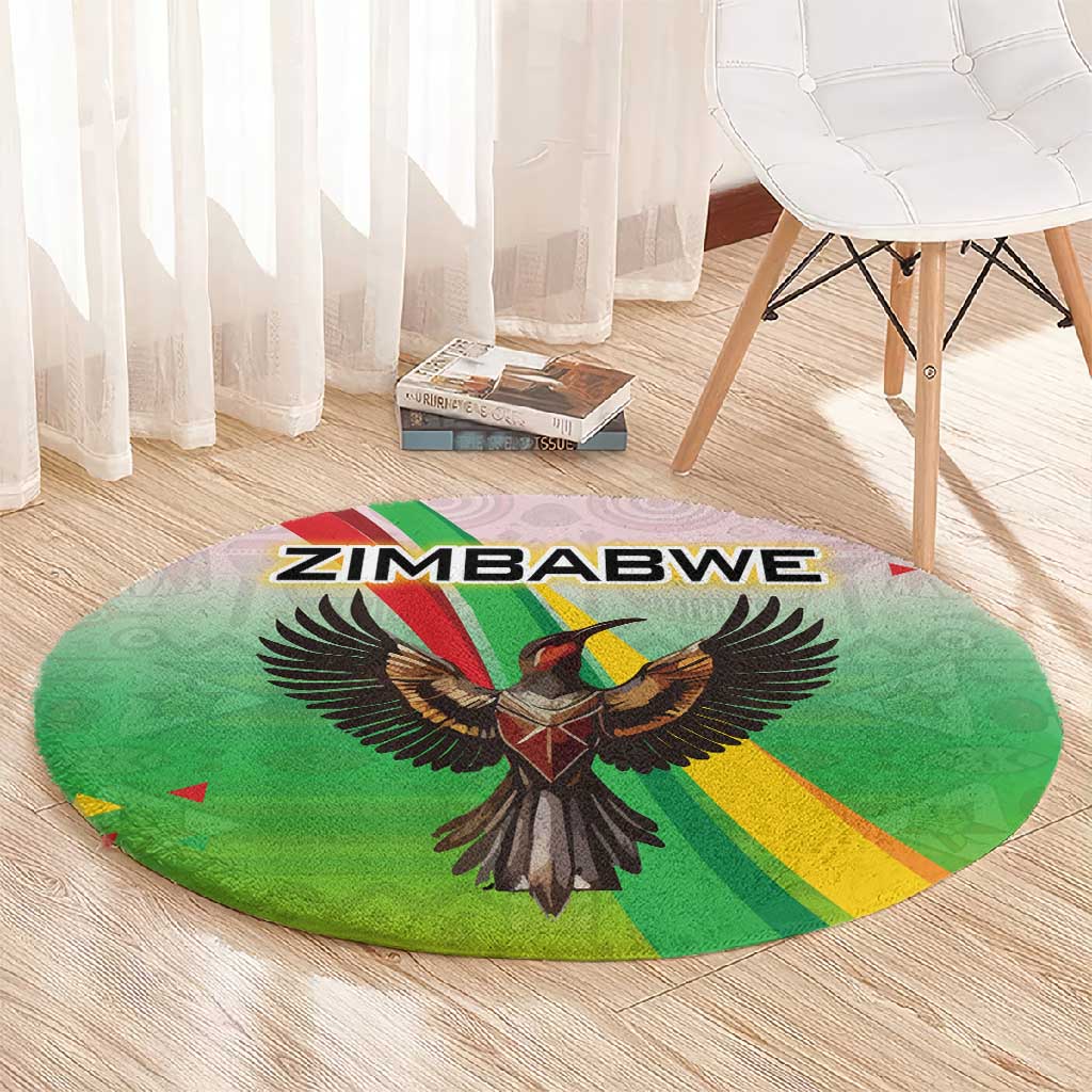 Vibe Zimbabwe Round Carpet Tribal-Inspired Background with Geometric Flag Color Design
