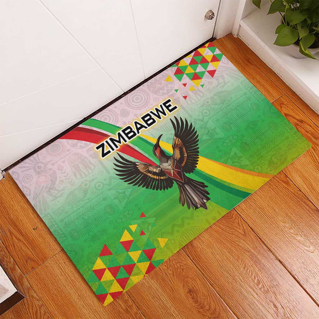 Vibe Zimbabwe Rubber Doormat Tribal-Inspired Background with Geometric Flag Color Design