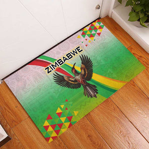 Vibe Zimbabwe Rubber Doormat Tribal-Inspired Background with Geometric Flag Color Design