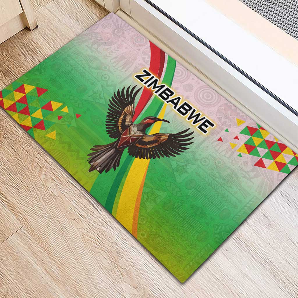 Vibe Zimbabwe Rubber Doormat Tribal-Inspired Background with Geometric Flag Color Design