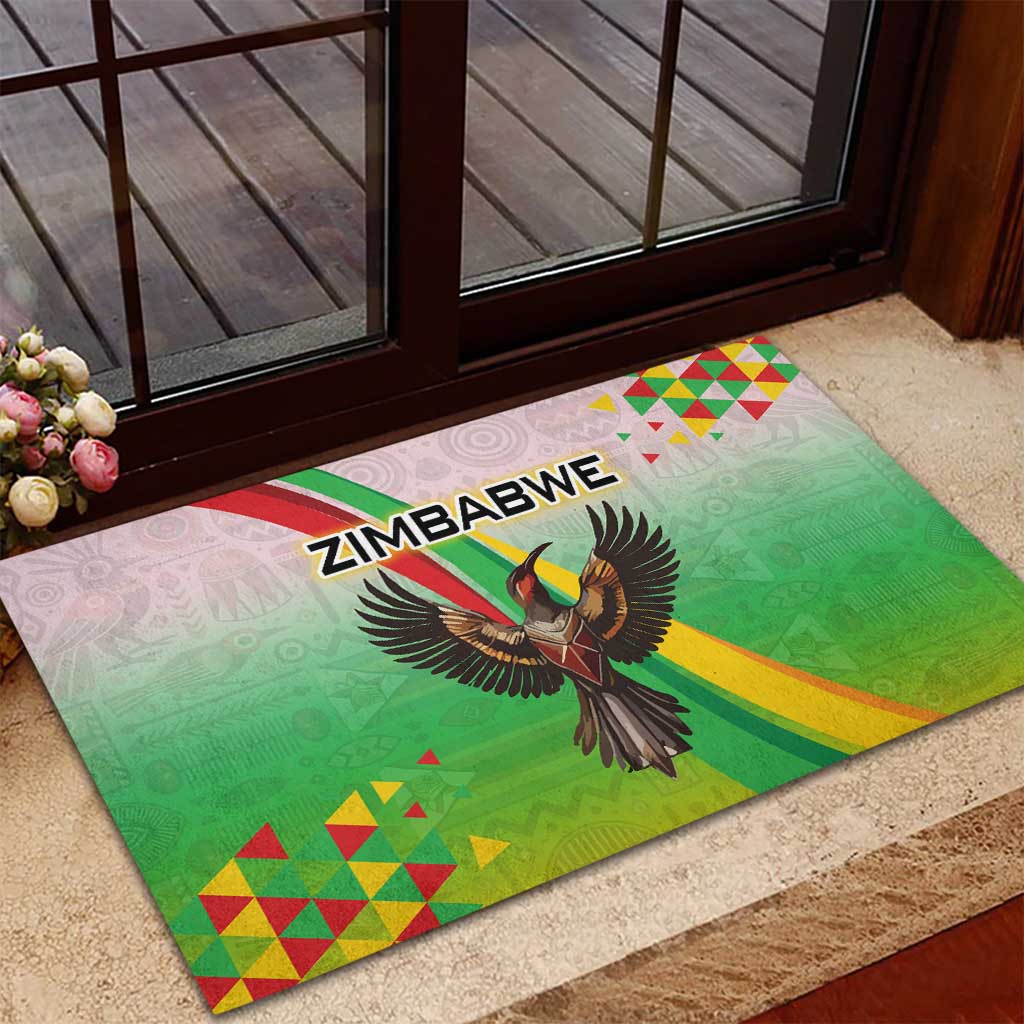 Vibe Zimbabwe Rubber Doormat Tribal-Inspired Background with Geometric Flag Color Design
