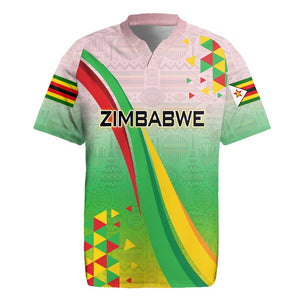 Vibe Zimbabwe Rugby Jersey Tribal-Inspired Background with Geometric Flag Color Design