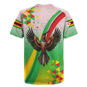 Vibe Zimbabwe Rugby Jersey Tribal-Inspired Background with Geometric Flag Color Design