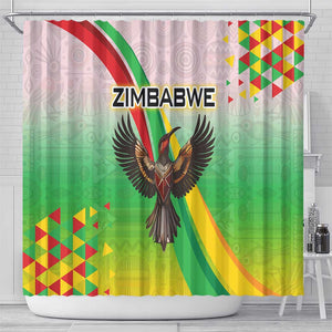 Vibe Zimbabwe Shower Curtain Tribal-Inspired Background with Geometric Flag Color Design