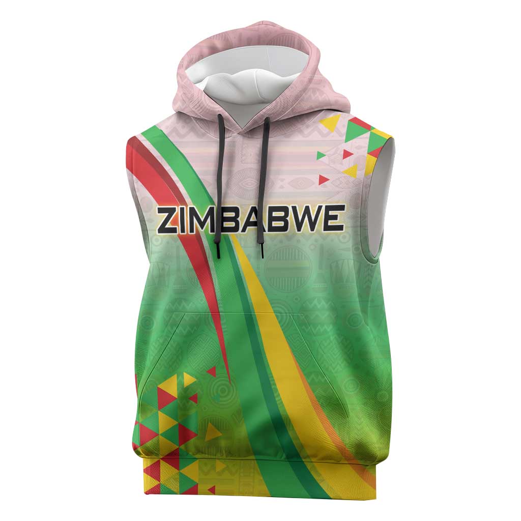 Vibe Zimbabwe Sleeveless Hoodie Tribal-Inspired Background with Geometric Flag Color Design - African Pride