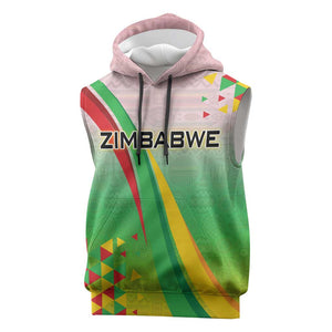 Vibe Zimbabwe Sleeveless Hoodie Tribal-Inspired Background with Geometric Flag Color Design - African Pride