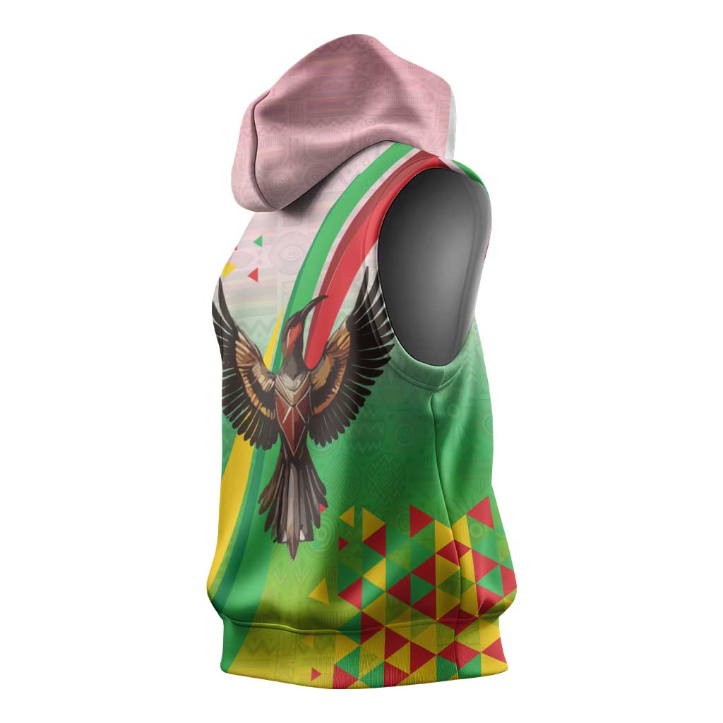 Vibe Zimbabwe Sleeveless Hoodie Tribal-Inspired Background with Geometric Flag Color Design - African Pride