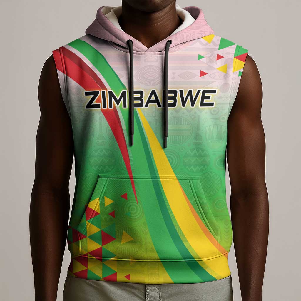 Vibe Zimbabwe Sleeveless Hoodie Tribal-Inspired Background with Geometric Flag Color Design - African Pride