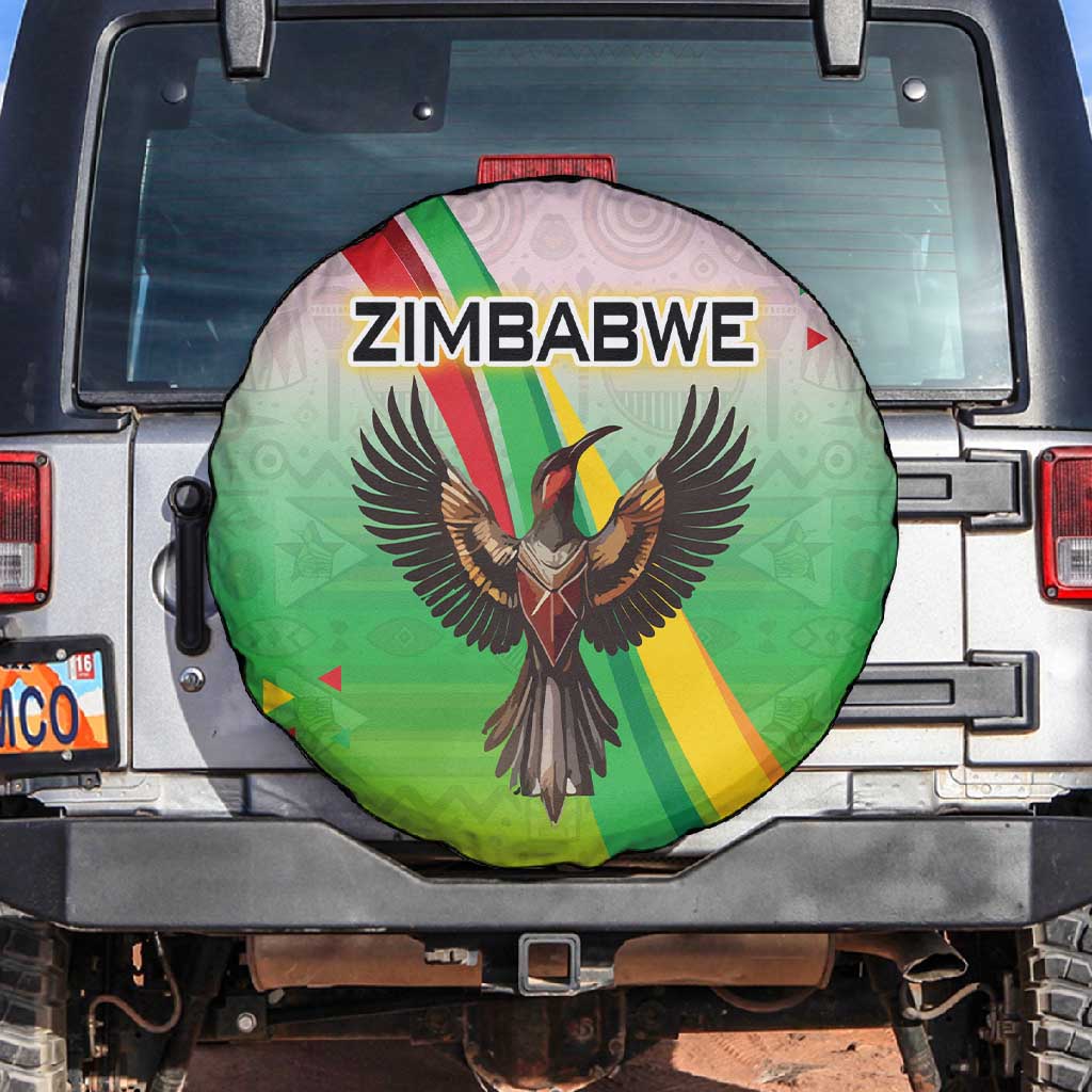Vibe Zimbabwe Spare Tire Cover Tribal-Inspired Background with Geometric Flag Color Design