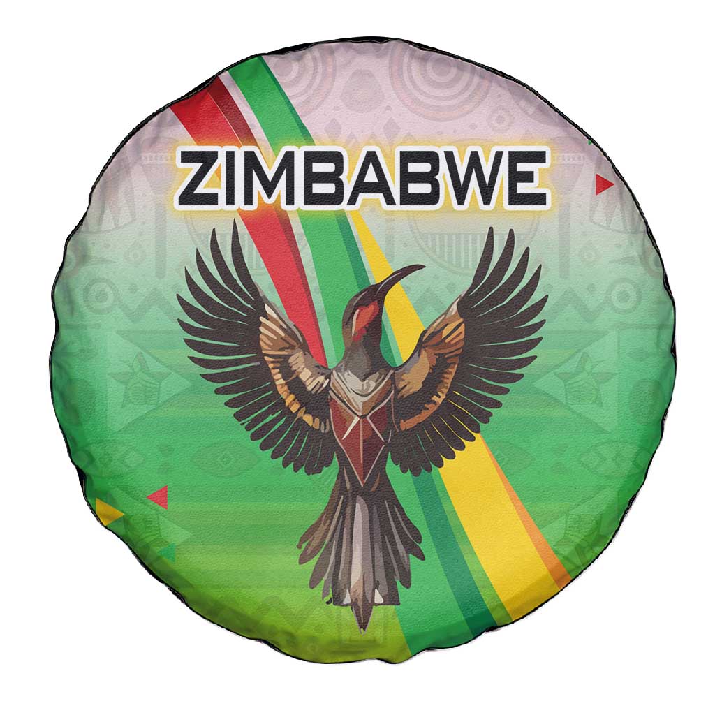 Vibe Zimbabwe Spare Tire Cover Tribal-Inspired Background with Geometric Flag Color Design