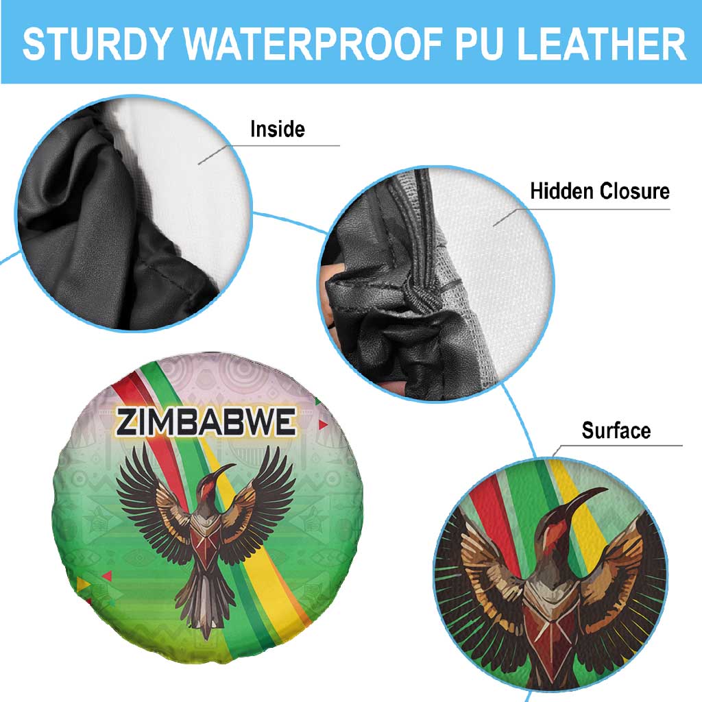Vibe Zimbabwe Spare Tire Cover Tribal-Inspired Background with Geometric Flag Color Design