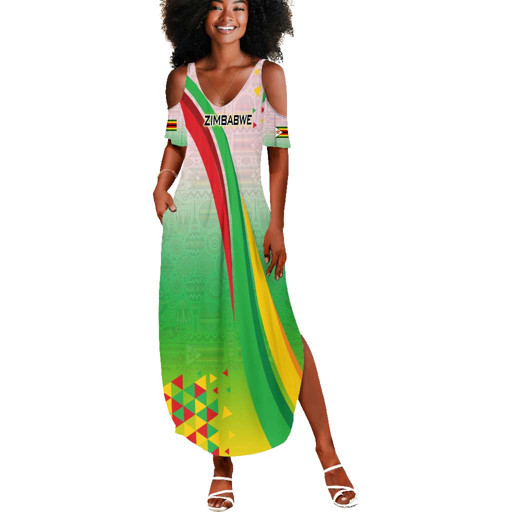 Vibe Zimbabwe Summer Maxi Dress Tribal-Inspired Background with Geometric Flag Color Design