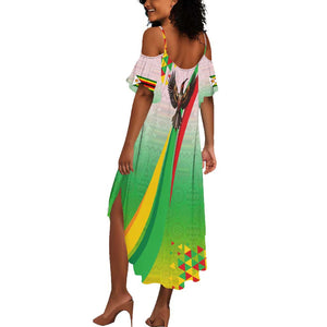 Vibe Zimbabwe Summer Maxi Dress Tribal-Inspired Background with Geometric Flag Color Design