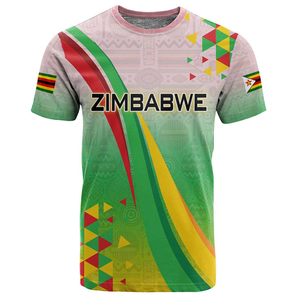 Vibe Zimbabwe T shirt Tribal-Inspired Background with Geometric Flag Color Design