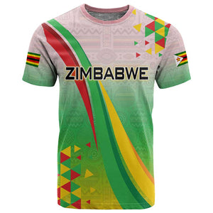 Vibe Zimbabwe T shirt Tribal-Inspired Background with Geometric Flag Color Design