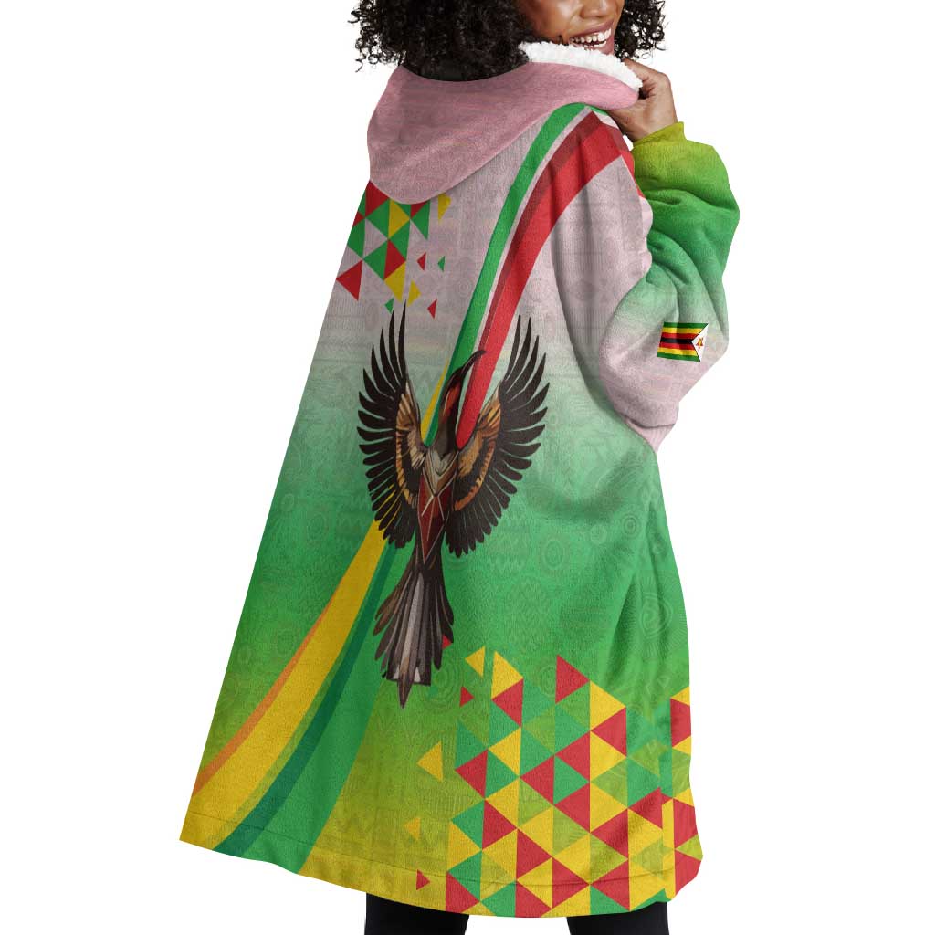 Vibe Zimbabwe Wearable Blanket Hoodie Tribal-Inspired Background with Geometric Flag Color Design