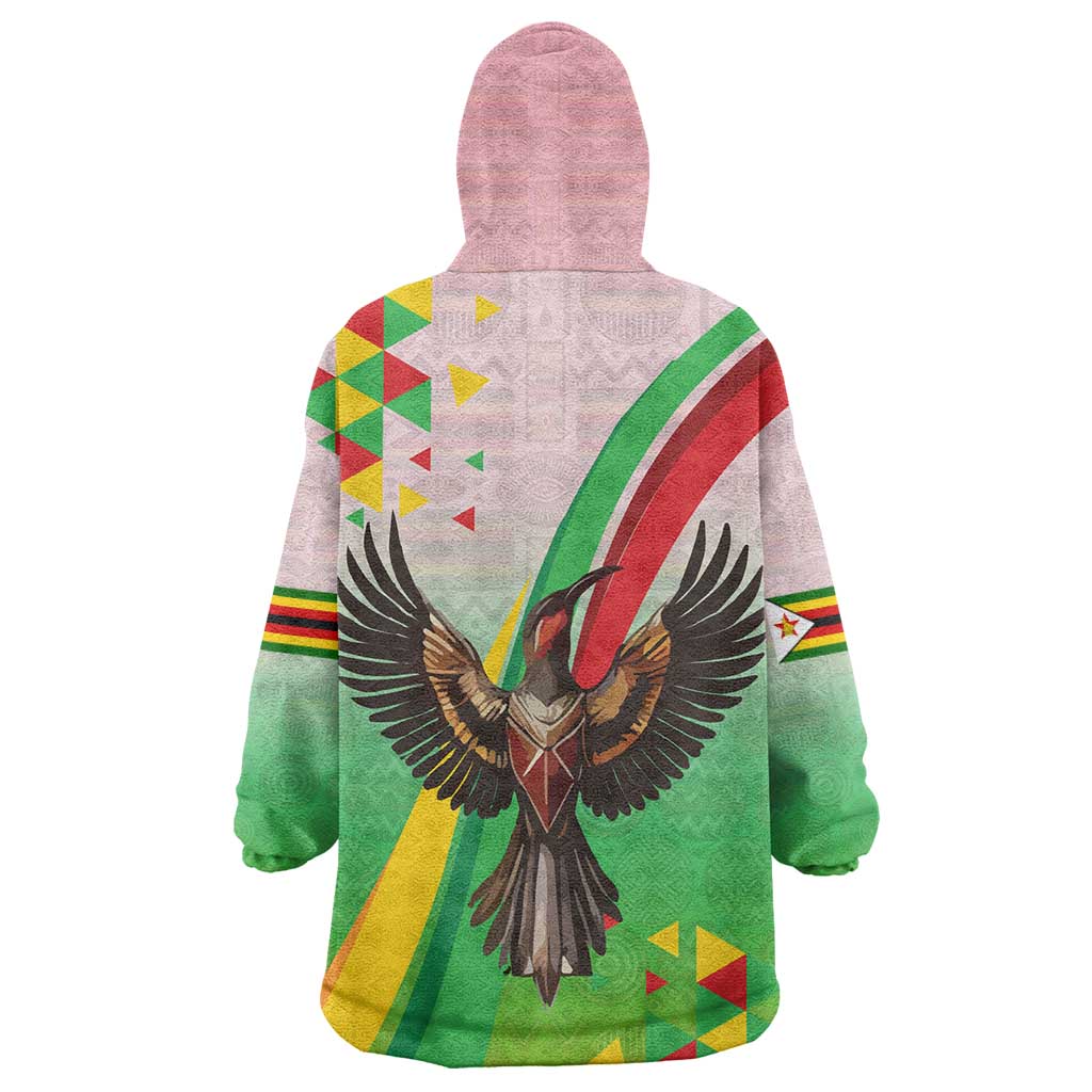 Vibe Zimbabwe Wearable Blanket Hoodie Tribal-Inspired Background with Geometric Flag Color Design