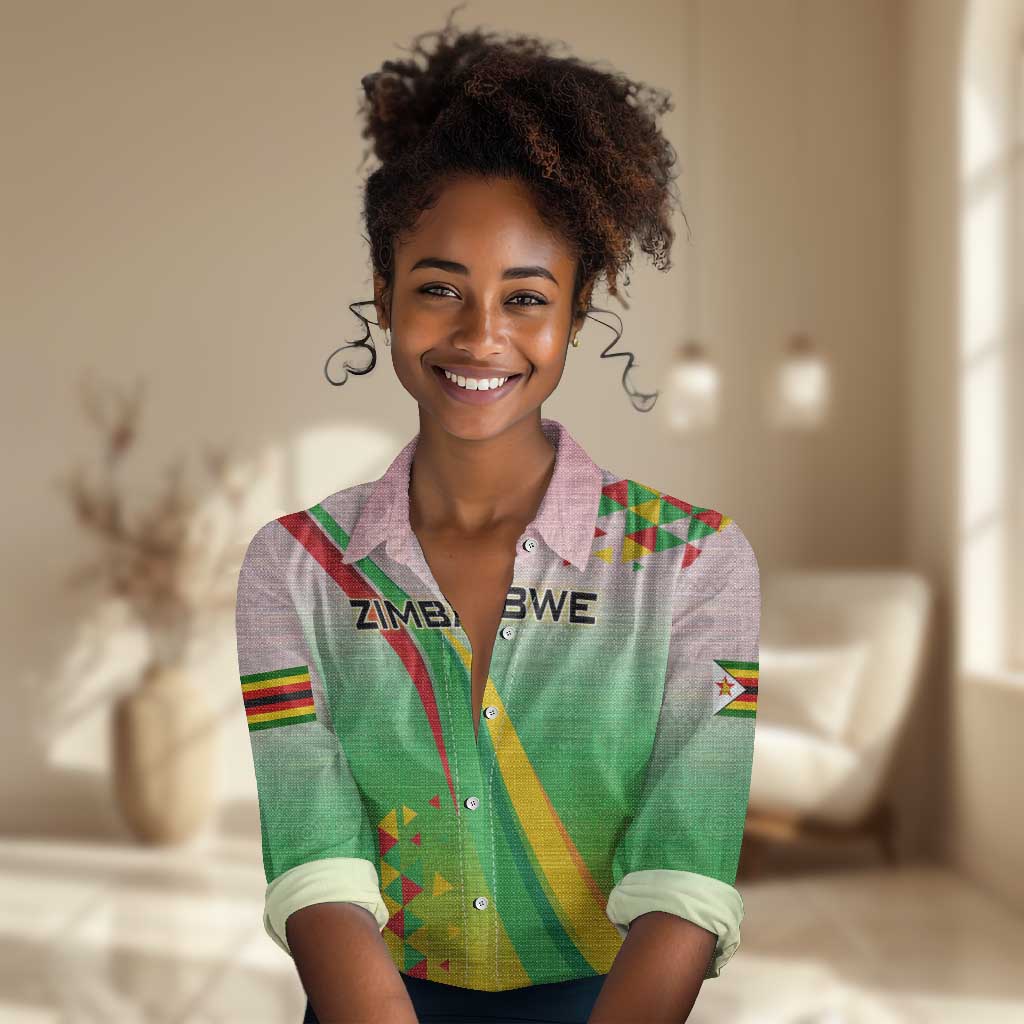 Vibe Zimbabwe Women Casual Shirt Tribal-Inspired Background with Geometric Flag Color Design