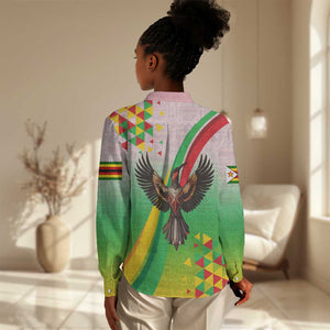 Vibe Zimbabwe Women Casual Shirt Tribal-Inspired Background with Geometric Flag Color Design