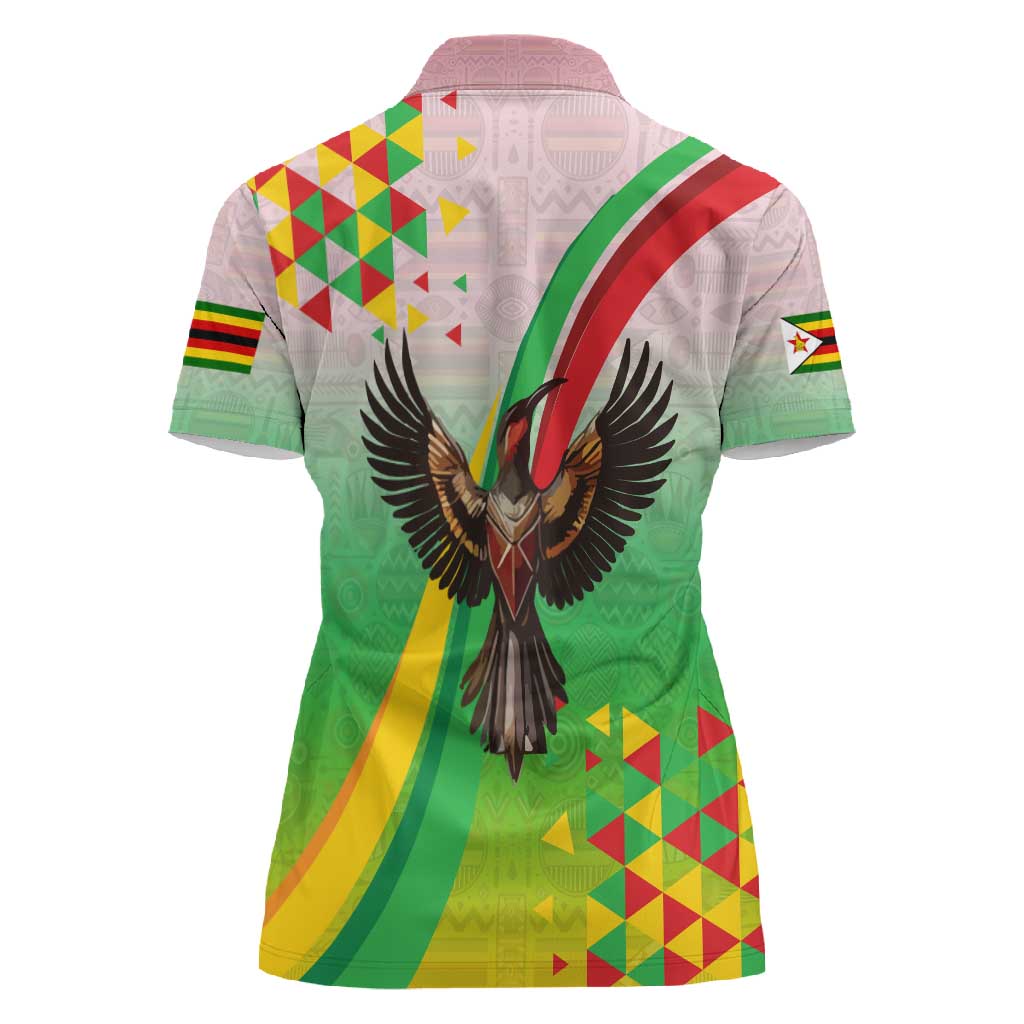 Vibe Zimbabwe Women Polo Shirt Tribal-Inspired Background with Geometric Flag Color Design