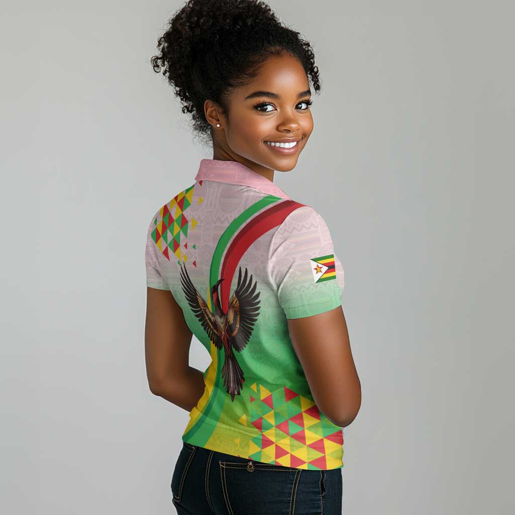 Vibe Zimbabwe Women Polo Shirt Tribal-Inspired Background with Geometric Flag Color Design