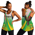 Vibe Zimbabwe Women Racerback Tank Tribal-Inspired Background with Geometric Flag Color Design