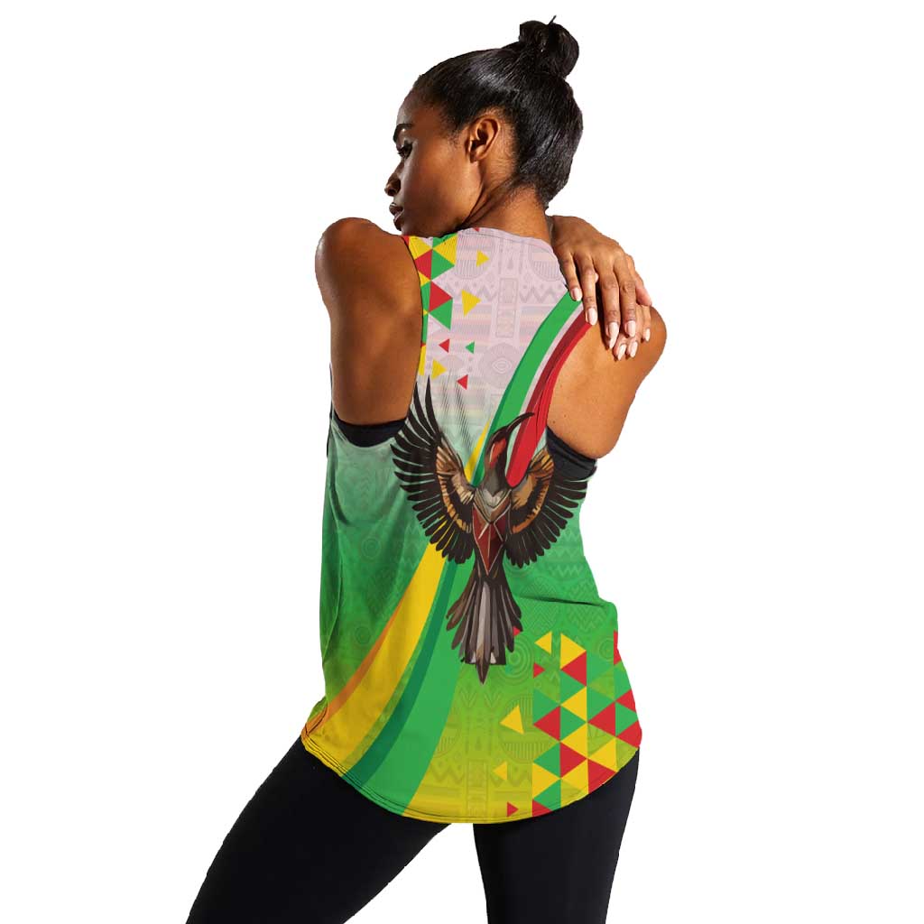 Vibe Zimbabwe Women Racerback Tank Tribal-Inspired Background with Geometric Flag Color Design