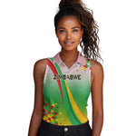 Vibe Zimbabwe Women Sleeveless Polo Shirt Tribal-Inspired Background with Geometric Flag Color Design