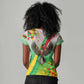 Vibe Zimbabwe Women V-Neck T-Shirt Tribal-Inspired Background with Geometric Flag Color Design