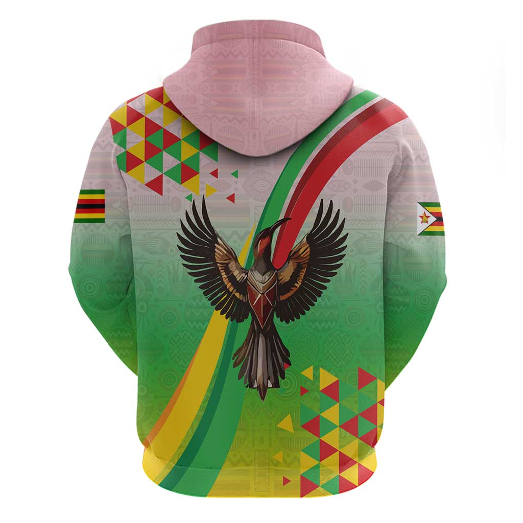 Vibe Zimbabwe Zip Hoodie Tribal-Inspired Background with Geometric Flag Color Design