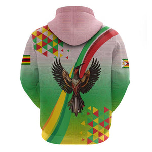 Vibe Zimbabwe Zip Hoodie Tribal-Inspired Background with Geometric Flag Color Design