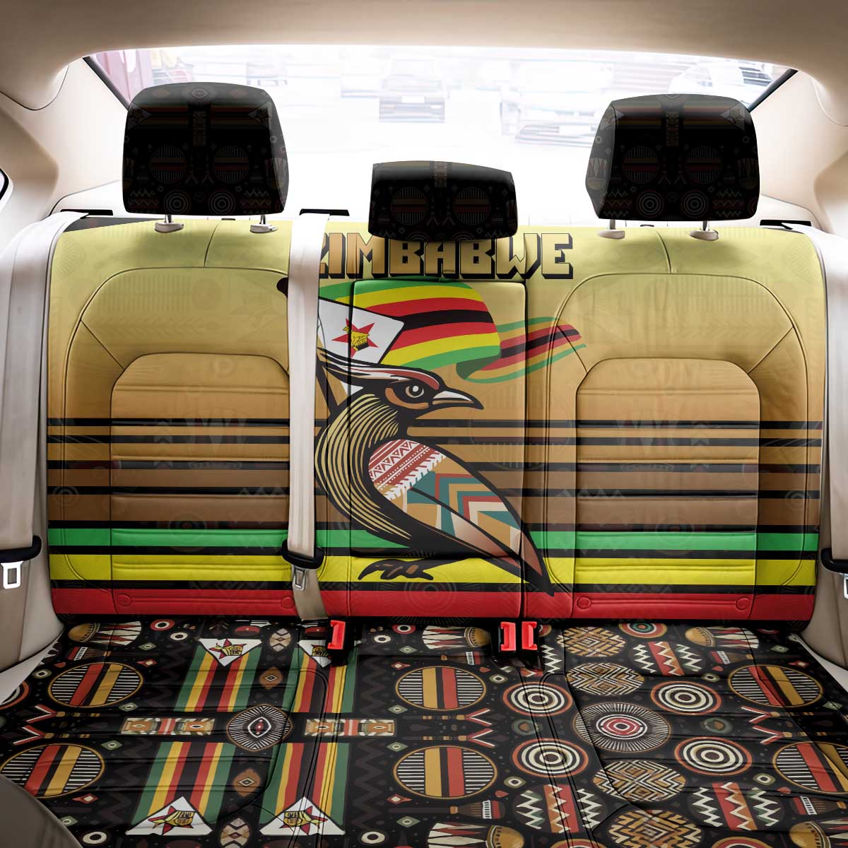Pride Zimbabwe Back Car Seat Cover Zimbabwean Bird, Tribal Patterns and Pan-African Colors