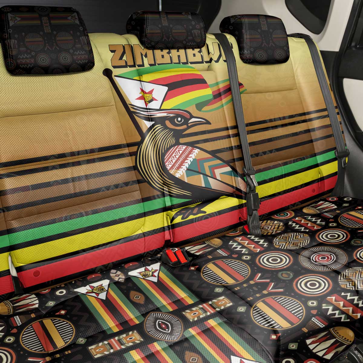 Pride Zimbabwe Back Car Seat Cover Zimbabwean Bird, Tribal Patterns and Pan-African Colors