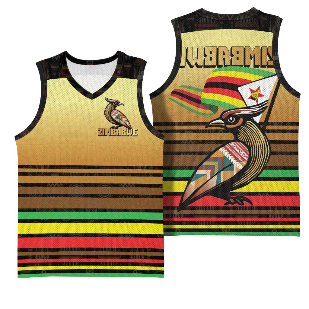 Pride Zimbabwe Basketball Jersey Zimbabwean Bird, Tribal Patterns and Pan-African Colors - African Pride