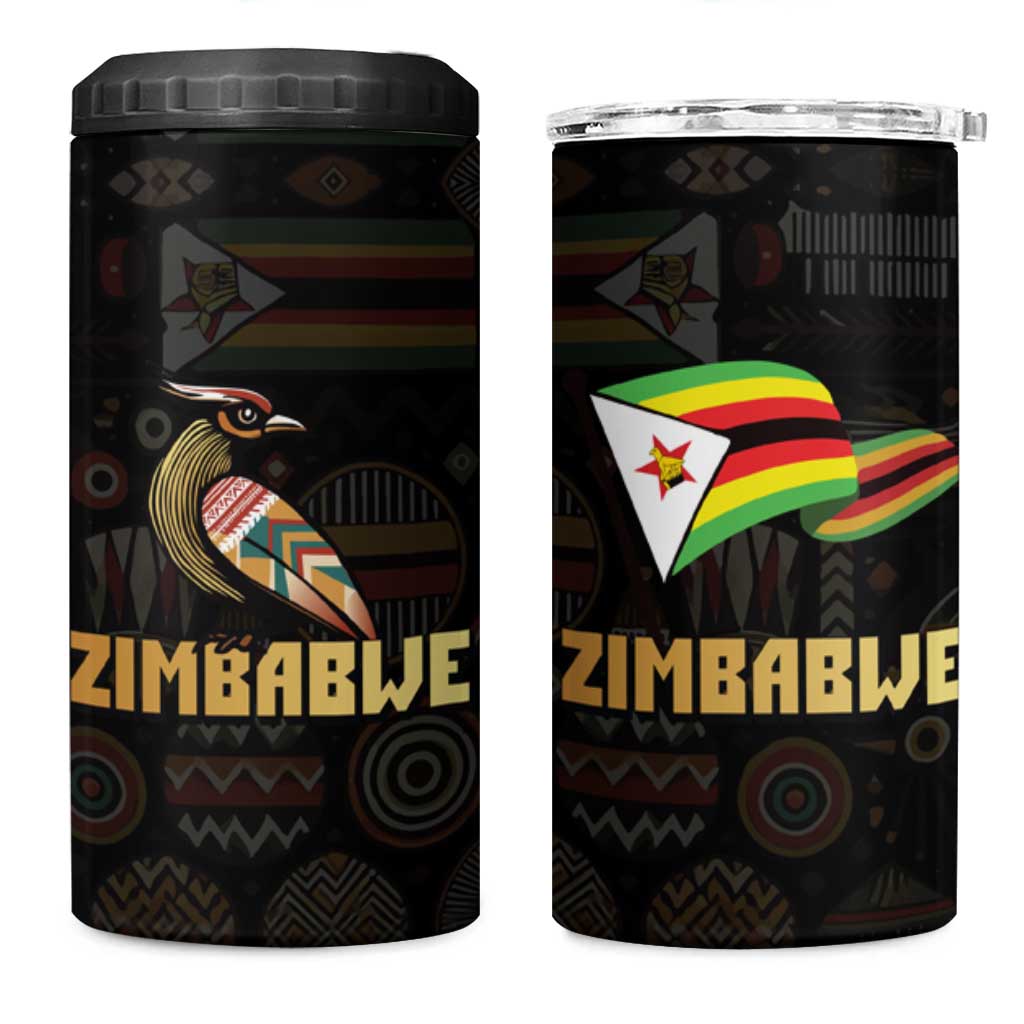 Pride Zimbabwe 4 in 1 Can Cooler Tumbler Zimbabwean Bird, Tribal Patterns and Pan-African Colors