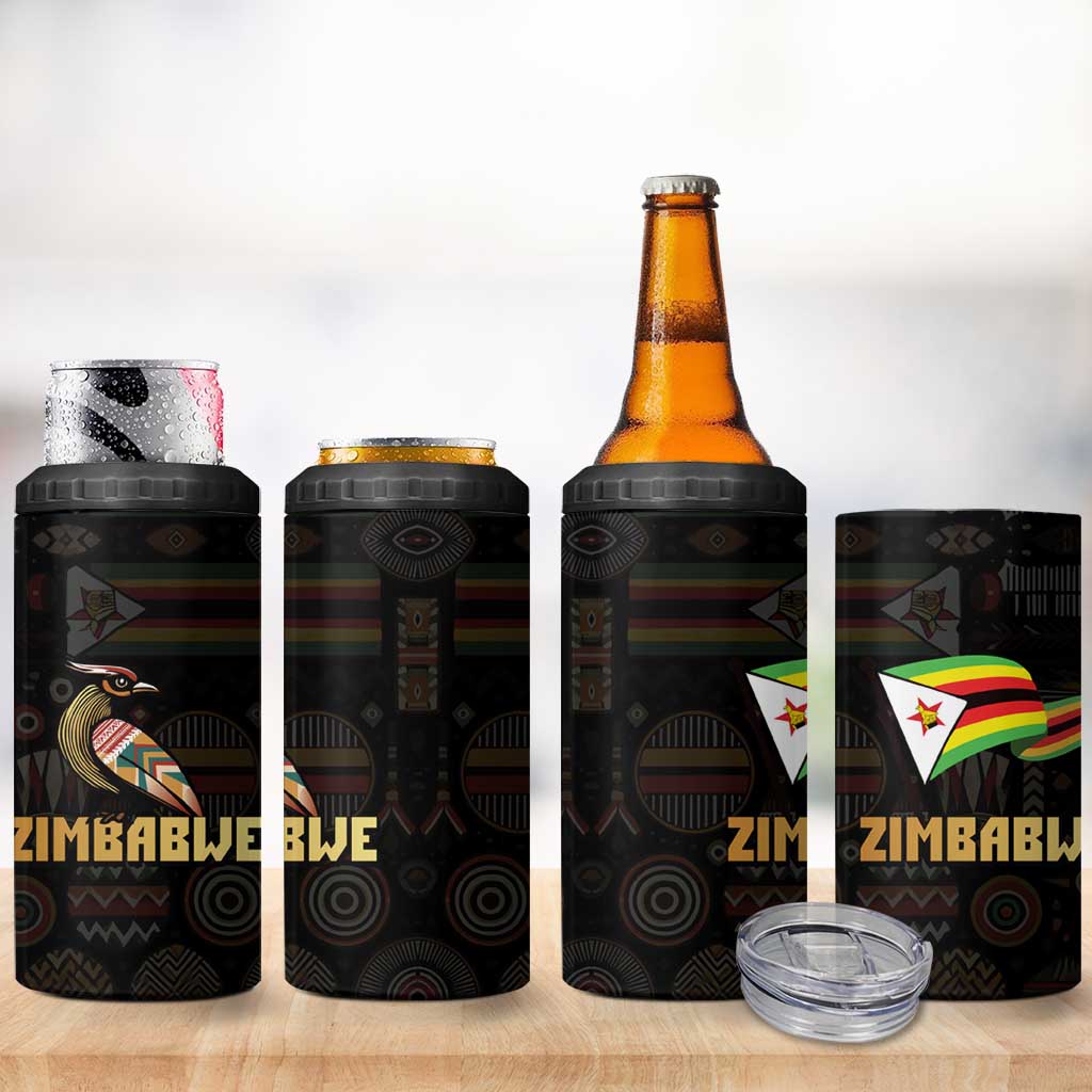 Pride Zimbabwe 4 in 1 Can Cooler Tumbler Zimbabwean Bird, Tribal Patterns and Pan-African Colors