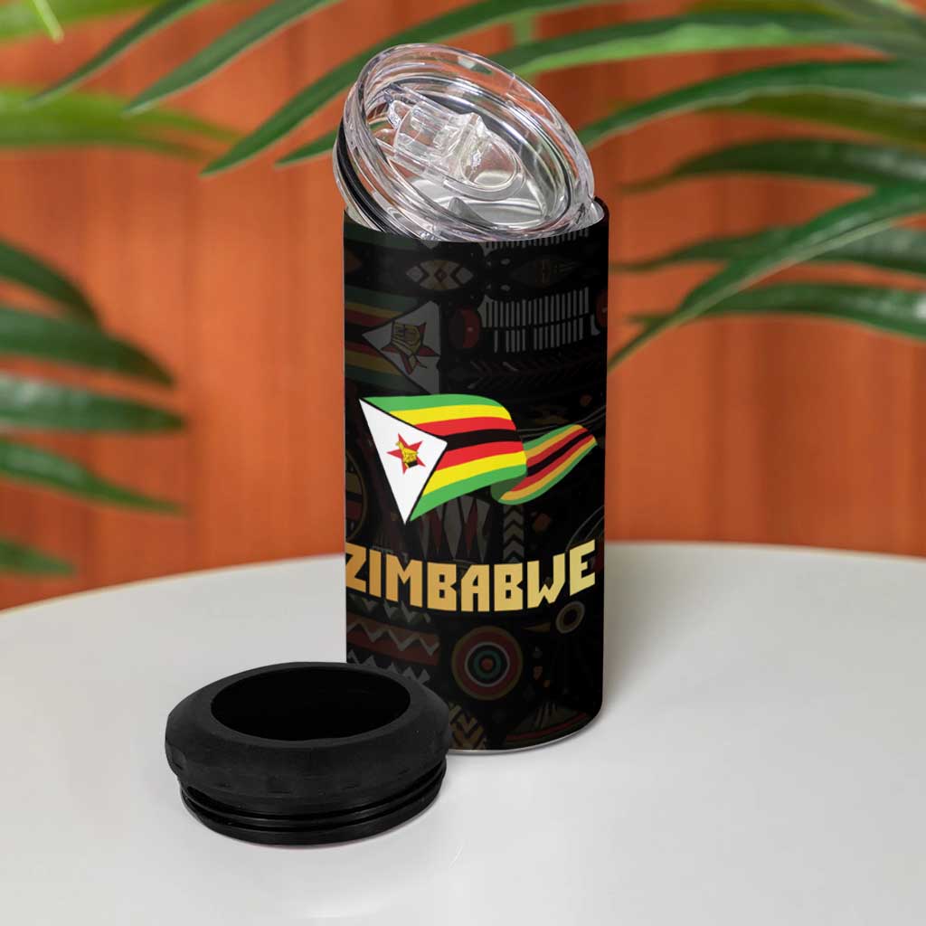 Pride Zimbabwe 4 in 1 Can Cooler Tumbler Zimbabwean Bird, Tribal Patterns and Pan-African Colors