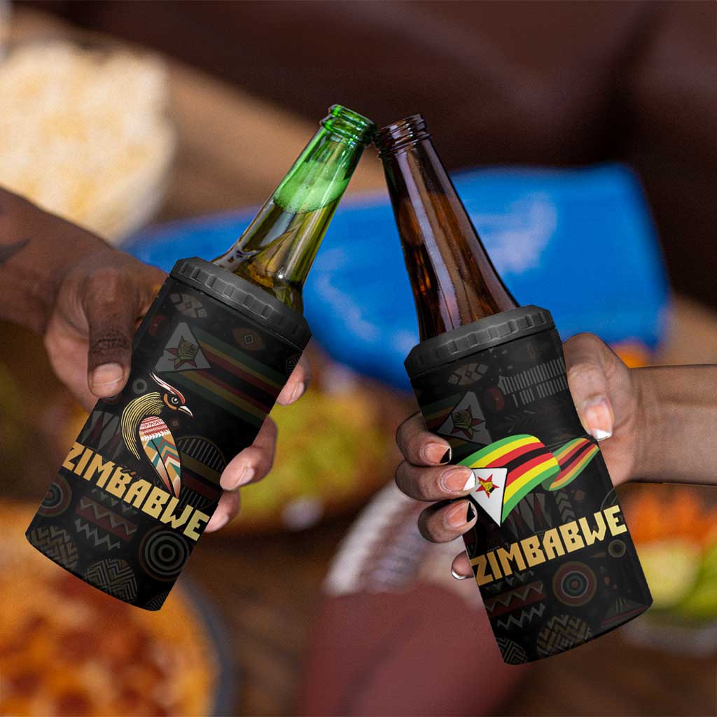 Pride Zimbabwe 4 in 1 Can Cooler Tumbler Zimbabwean Bird, Tribal Patterns and Pan-African Colors