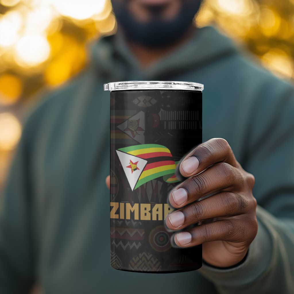 Pride Zimbabwe 4 in 1 Can Cooler Tumbler Zimbabwean Bird, Tribal Patterns and Pan-African Colors