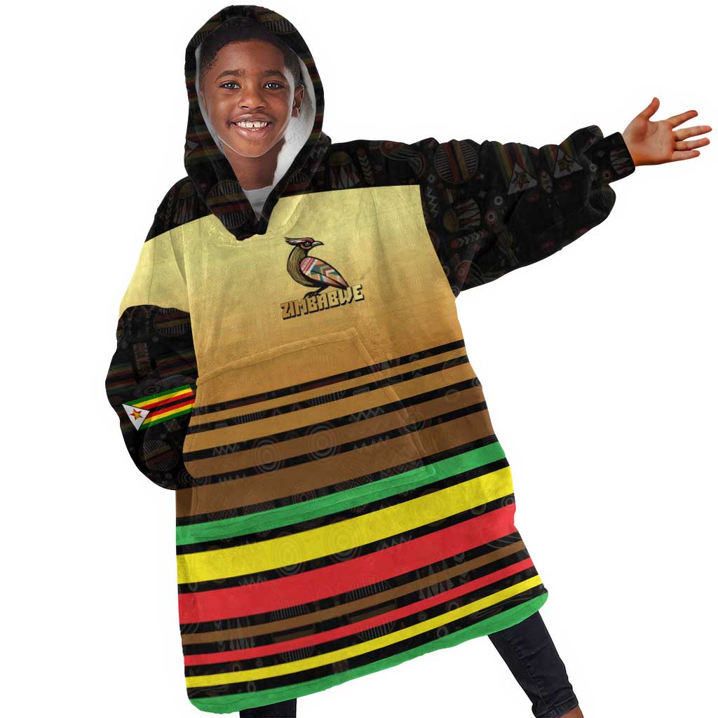 Pride Zimbabwe Kid Wearable Blanket Hoodie Zimbabwean Bird, Tribal Patterns and Pan-African Colors
