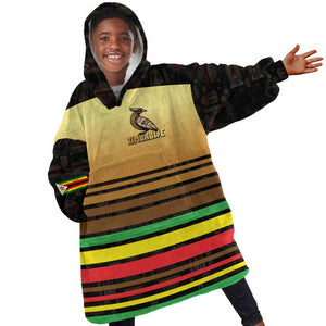 Pride Zimbabwe Kid Wearable Blanket Hoodie Zimbabwean Bird, Tribal Patterns and Pan-African Colors