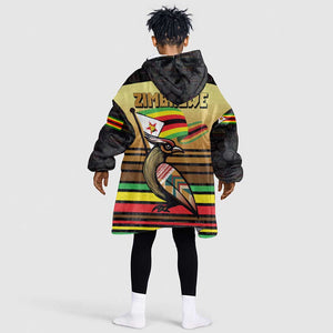 Pride Zimbabwe Kid Wearable Blanket Hoodie Zimbabwean Bird, Tribal Patterns and Pan-African Colors