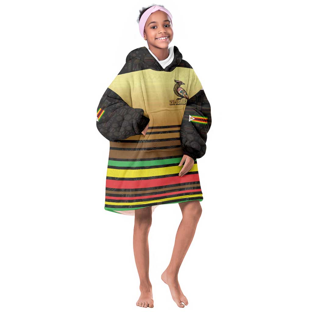 Pride Zimbabwe Kid Wearable Blanket Hoodie Zimbabwean Bird, Tribal Patterns and Pan-African Colors