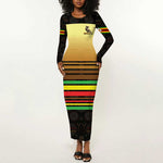 Pride Zimbabwe Long Sleeve Bodycon Dress Zimbabwean Bird, Tribal Patterns and Pan-African Colors TS04